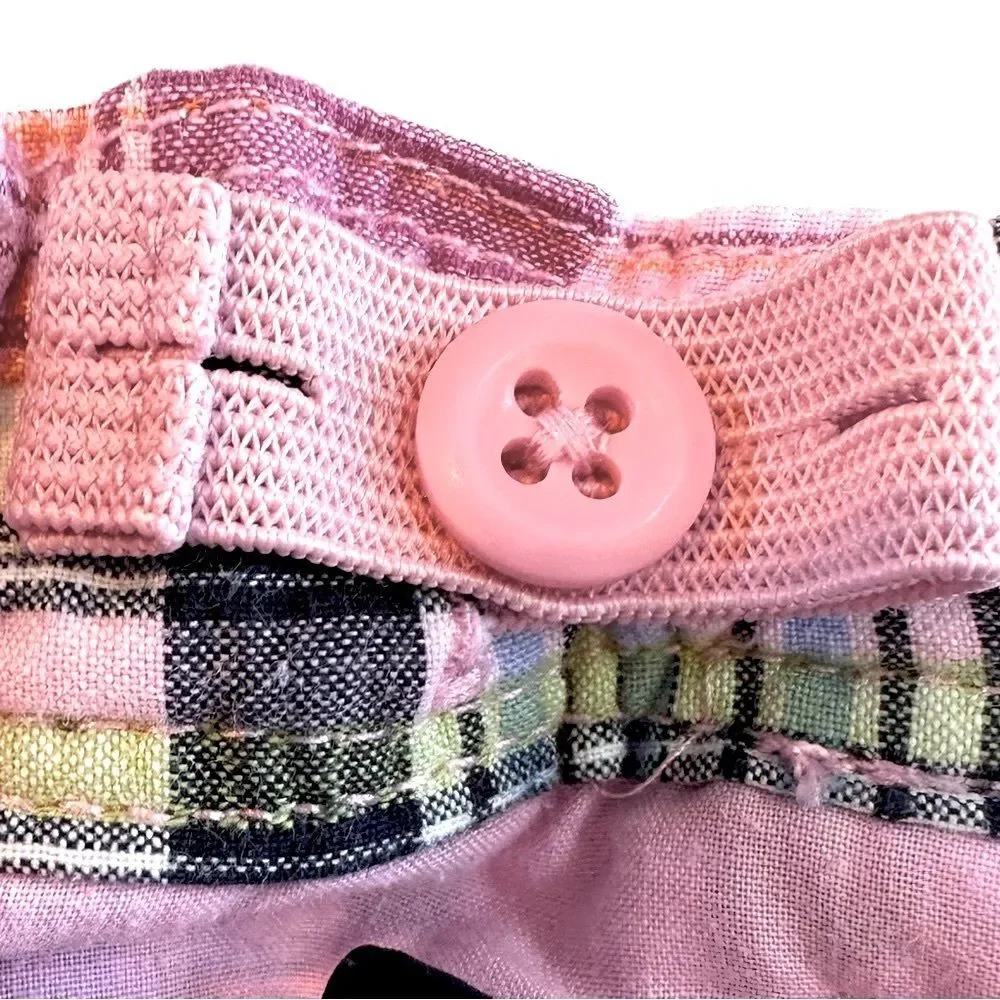 GAP Girls SZ 6 Pink Blue Plaid Patchwork Shorts Summer Vacation Preppy Beach